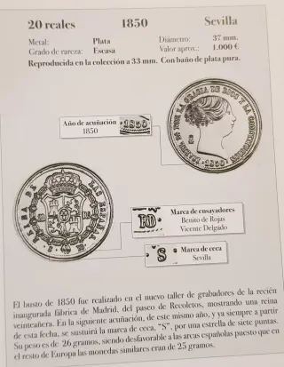 Reproducción 20 Reales 1850 Isabel II