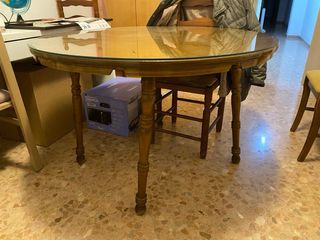 Tavolo consolle rotondo 110cm in legno e vetro