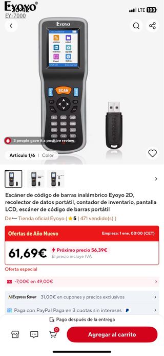 Eyoyo EY-7000 Escáner Código Barras Inalámbrico