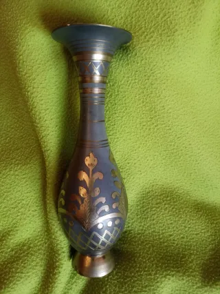 Jarrón India Bronce Azul Dorado