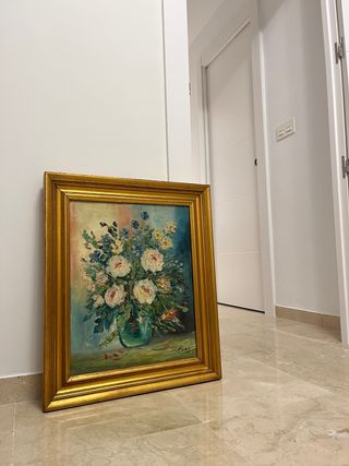 Cuadro Óleo Flores Marco Dorado. Autor:Tonio