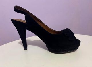 Zapatos Zara Peep Toe Tacón Alto Ante Negro