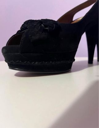 Zapatos Zara Peep Toe Tacón Alto Ante Negro