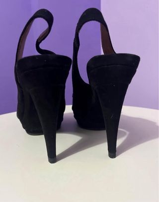 Zapatos Zara Peep Toe Tacón Alto Ante Negro