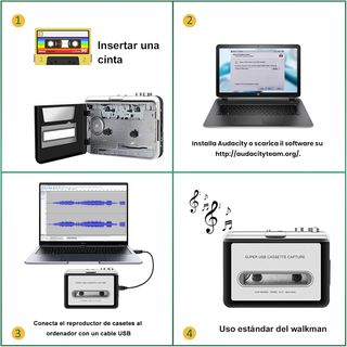 Reshow Reproductor Cassette USB Auto Reverse