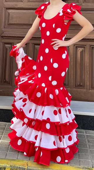 Traje de Flamenca Rojo Lunares Talla 36/38