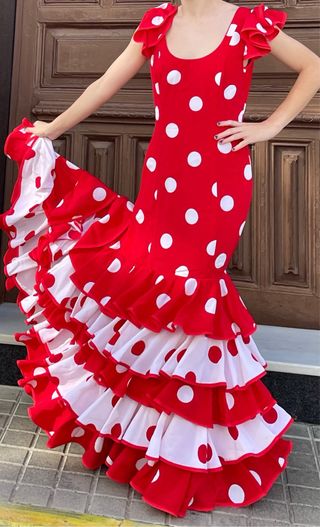 Traje de Flamenca Rojo Lunares Talla 36/38