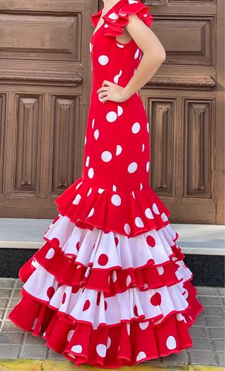 Traje de Flamenca Rojo Lunares Talla 36/38