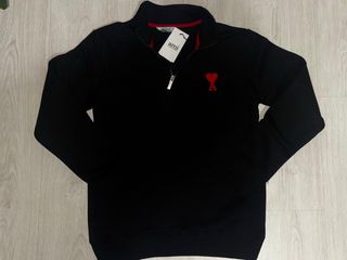 Sudadera Ami Paris Negra Media Cremallera