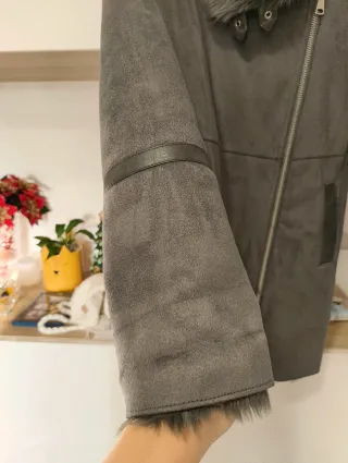 Cappotto ecopelle e pelliccia sintetica grigio M