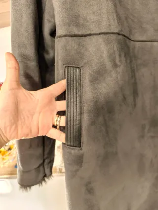 Cappotto ecopelle e pelliccia sintetica grigio M