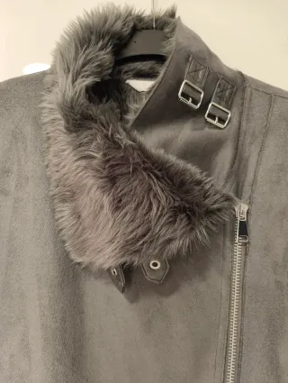 Cappotto ecopelle e pelliccia sintetica grigio M