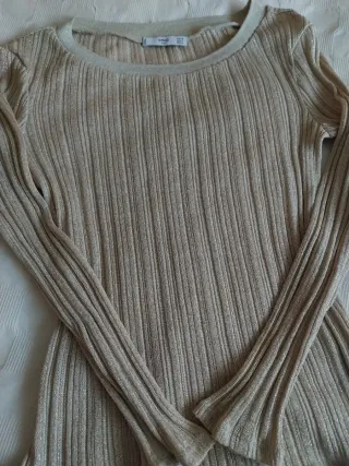 Jersey canalé glitter dorado Mango