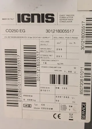 Arcón Congelador Ignis CO 250 EG