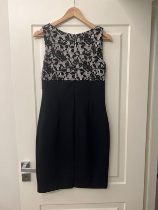 Abito tubino nero e bianco con pizzo