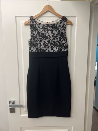 Abito tubino nero e bianco con pizzo