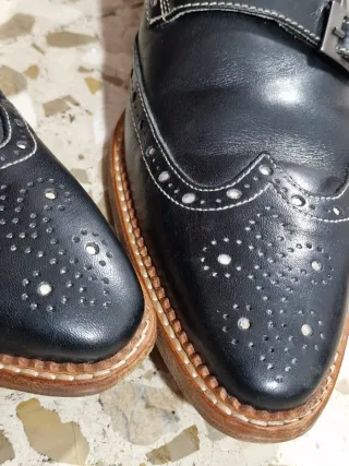 Zapatos Italianos Doble Hebilla Negro/Beige