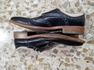 Zapatos Italianos Doble Hebilla Negro/Beige