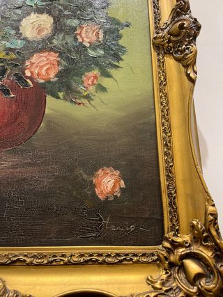 Cuadro Óleo Jarrón Rosas. Autor: Tonio