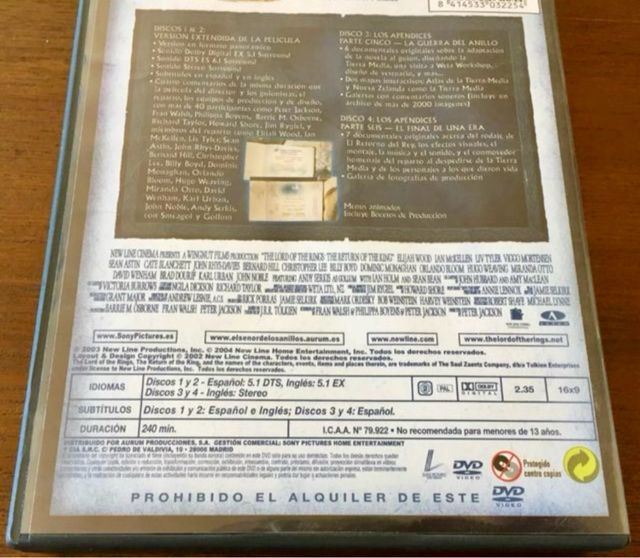SEÑOR DE LOS ANILLOS EL RETORNO DEL REY 4 DVD