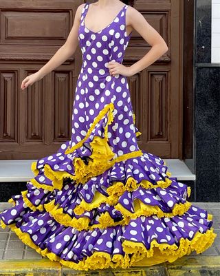 Traje de Flamenca Morado Talla 36/38 elastico