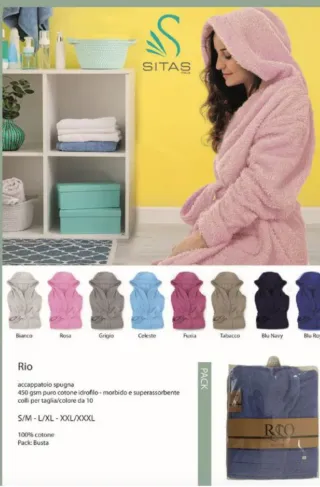 Accappatoio Sitas Fucsia Spugna Puro Cotone Donna