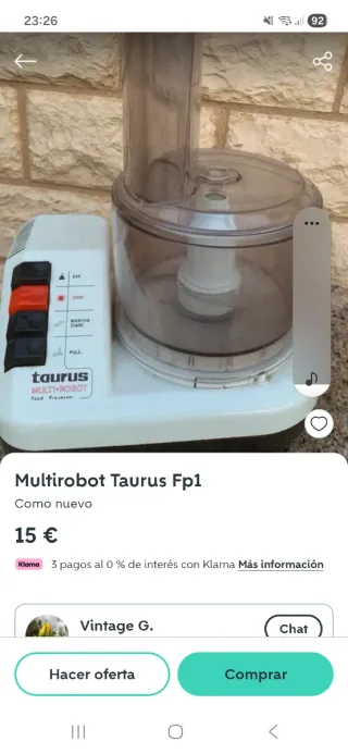Robot Cocina Taurus FP1 Nuevo