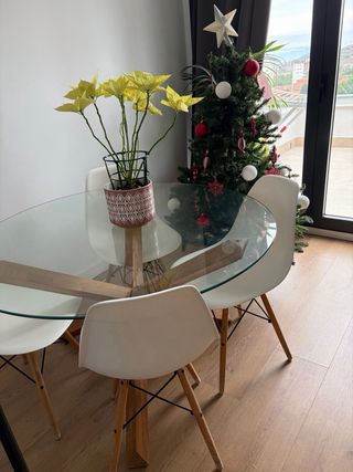 Mesa redonda cristal y roble 60x100