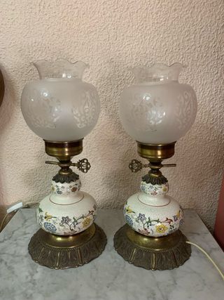 Juego 2 Lámparas Quinqué Cerámica y Metal