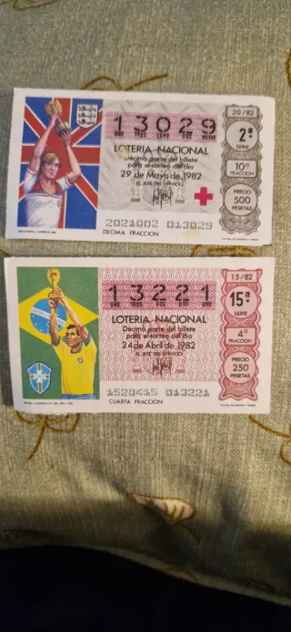 Lotería Nacional 1982. Décimos Brasil e Inglaterra