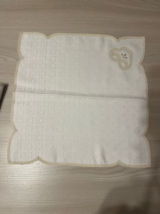 12 Tovaglioli Ricamati Stoffa Beige Bianco