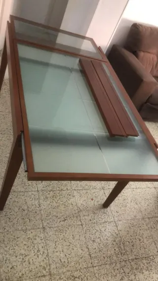 Mesa extensible madera y cristal