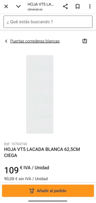 Puerta corredera blanca 62,5