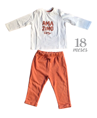 Conj Camisola + Calças Branco e Tijolo Kiabi 18 me