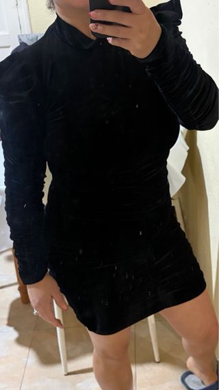 Vestido Negro Fiesta con Tachuelas y Malla