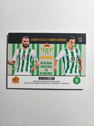 Carta con trozo de brazalete de capitán Betis /50