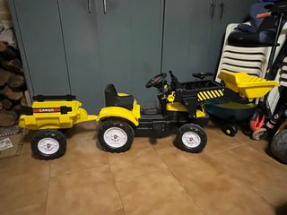 Triciclo Tractor Infantil con Remolque Amarillo