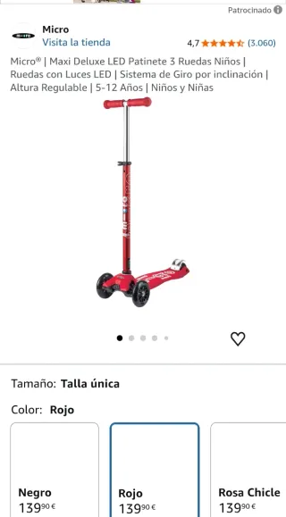 Patinete Micro Maxi LED Rojo nuevo