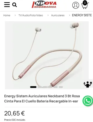 Auriculares Energy Sistem Neckband 3 Bt Rosa
