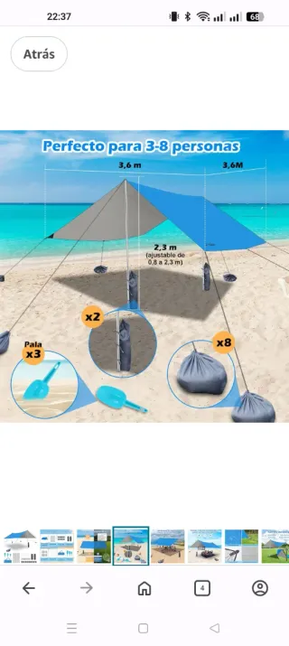 Lona de camping azul 3,6m x 3,6m