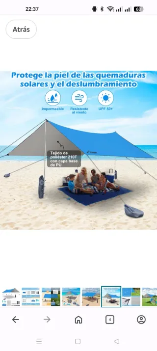 Lona de camping azul 3,6m x 3,6m