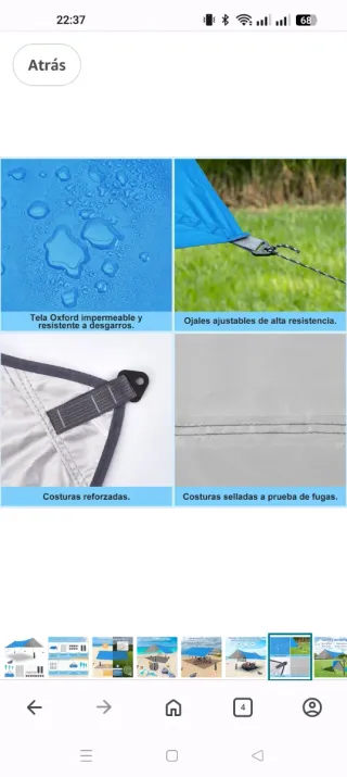 Lona de camping azul 3,6m x 3,6m