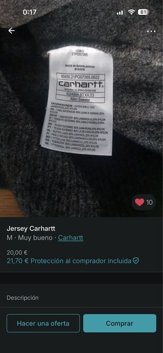 Carhartt Detroit Talla M Marrón con etiqueta