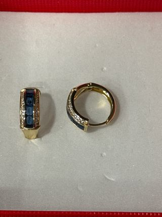 Pendientes Aro Laminado 14k Zafiro y Diamante