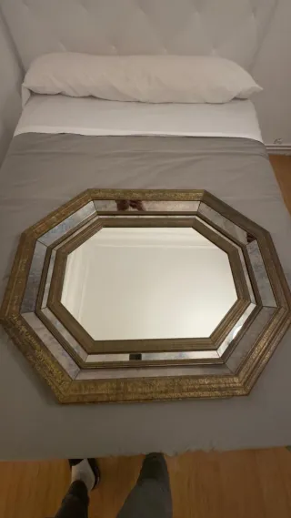 Espejo octogonal dorado y plateado