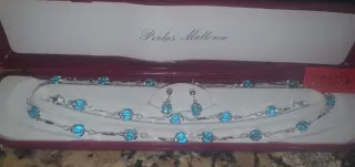 Conjunto Plata Ley Perlas Majorica Azul
