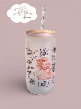 Copo vidro fosco com tampa bambu