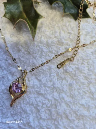 Colar Aço Inoxidável Dourado com Pedra Rosa