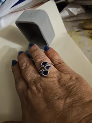 Anillo Plata Circonitas Azules y Blancas talla 19