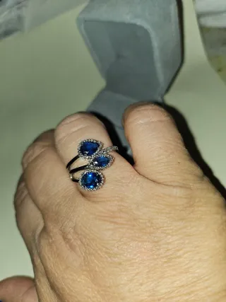 Anillo Plata Circonitas Azules y Blancas talla 19